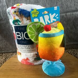 NEW Dog Birthday Party Soft Plush Throw Blanket & Bark Dog Squeak Toy: Mai Tail